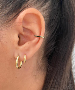 Aro ear cuff plata de ley chapado piedras negras