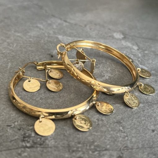 Aros Oro 18k monedas 45 cm