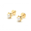 Pendientes oro perlas flor