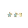 Pendientes Oro 18k estrella esmalte celeste