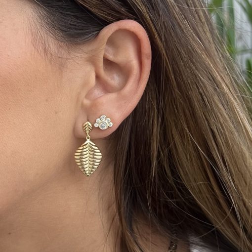 Pendientes hojas plata de ley chapado en oro 18k