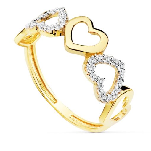 Anillo Oro 18k corazones y piedras