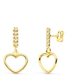 Pendientes oro 18k corazon calado y piedras